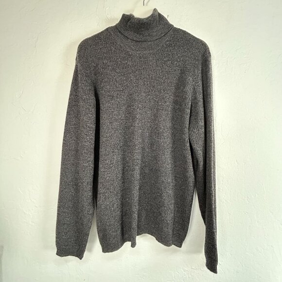 Alfani Mens Gray Merino Wool Ribbed Knit Turtleneck Sweater Size Large Pullover - Picture 1 of 7